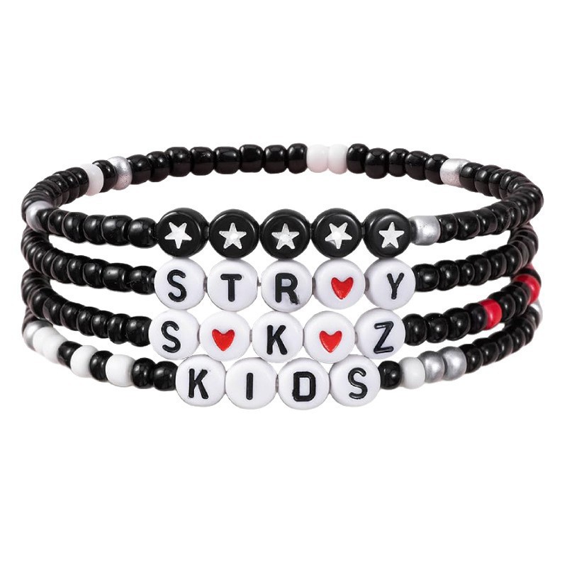 European and American Hot Selling·Acrylic Letter Bracelet Set Star Black and White Gray Beaded Bracelet Stray Letter Heart