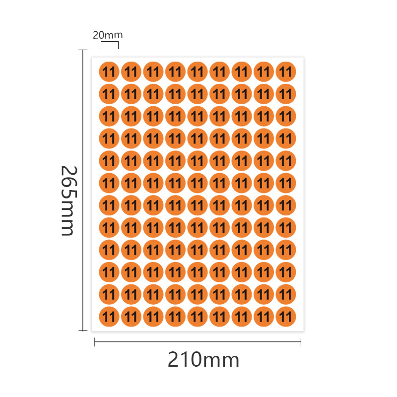 Color redondo digital etiqueta adhesivo 20mm etiqueta número de marca pantalones ropa zapatos tamaño pegatinas