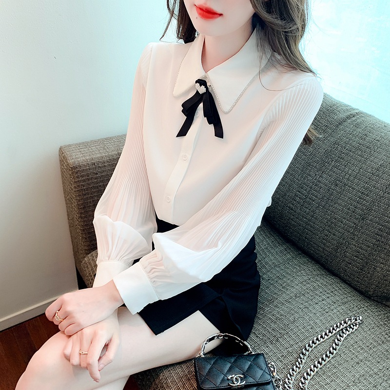 Elegant spring professional white shirt with bow
