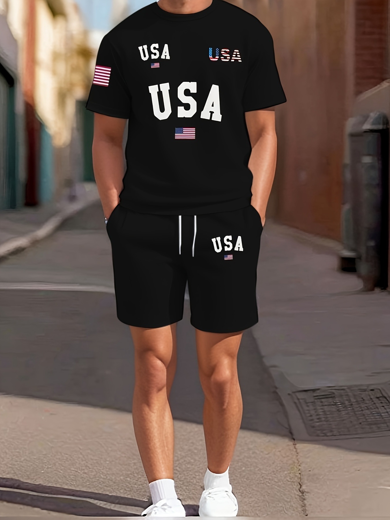 Comercio exterior europeo y americano Amazon 2025 nueva moda patrón de estrella de cinco puntas camiseta de manga corta pantalones cortos traje ME2 MA1