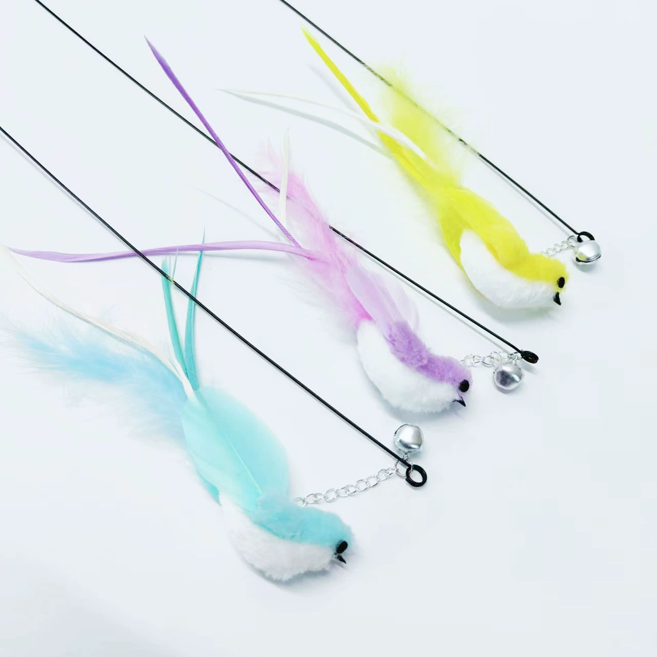 Прямая продажа с фабрики, корейская длинная палочка для кошачьей дразнилки из стальной проволоки для маленьких птиц, прочная и устойчивая к укусам сменная головка, длинное перо для кошки с присоской.