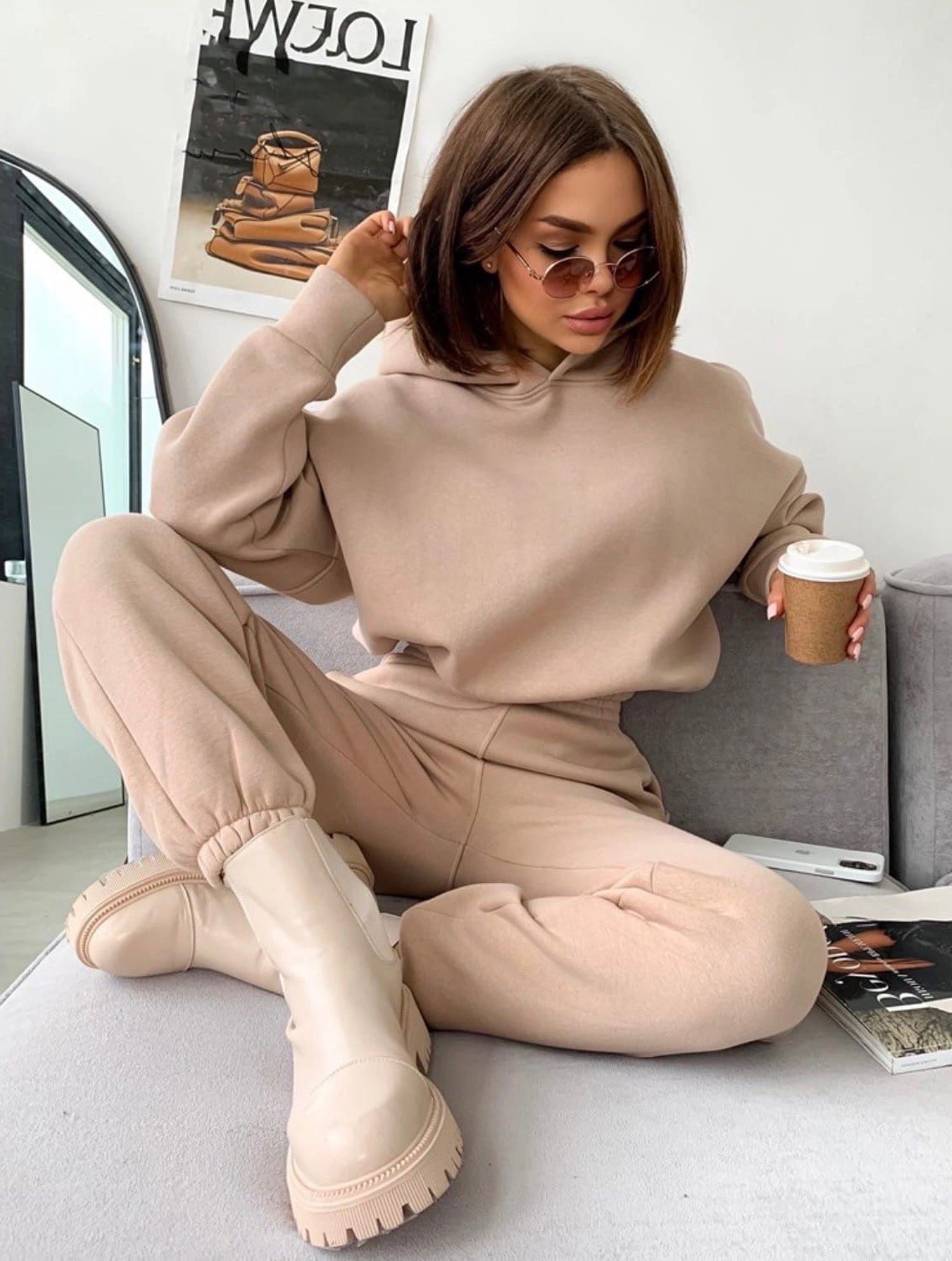 1042g Weight Long Sleeve Sleeve Length Cotton Blend, Polyester Fabric Type Pants Sets Sets Type 2 Pieces Set Quantity Holiday, Daily Occasion Hooded Neckline Loose Fit Type Solid Color Pattern Winter, Autumn Season Women's Gender Streetwear Style Women's Hoodies Sets Long Sleeve Streetwear Solid Color 3