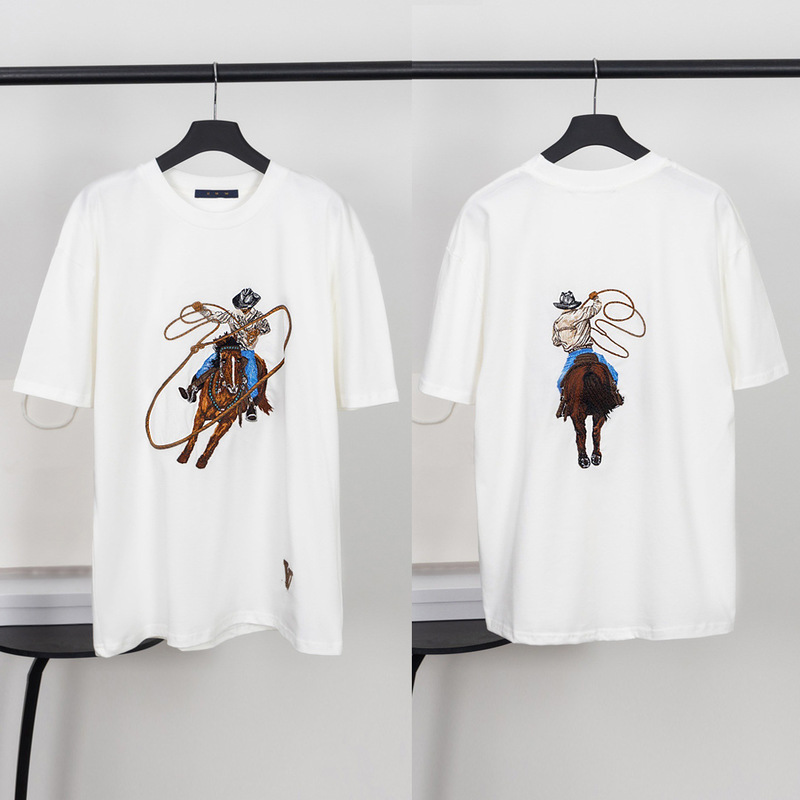 High-Quality Cross-Border Designer New Classic Western Cowboy Heavy Embroidery Loose Unisex Short-Sleeve T-Shirt High-Quality Cross-Border Designer New Classic Western Cowboy Heavy Embroidery Loose Unisex Short-Sleeve T-Shirt
