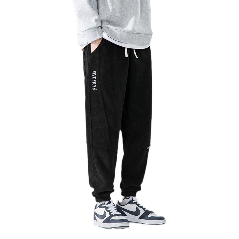 2022 Spring European Cotton Fleece Large Size Casual Pants Men's Loose Plus Size Heavy-Duty Cropped Pants Youth Trendy Leg Pants