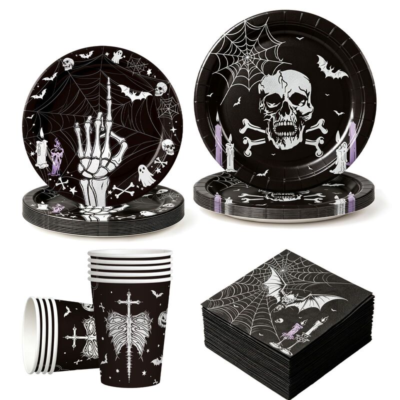 Cross-border Halloween Gothic Style Skull Spider Web Disposable Paper Plate and Napkin Set Dark Theme Party Tableware Cross-border Halloween Gothic Style Skull Spider Web Disposable Paper Plate and Napkin Set Dark Theme Party Tableware