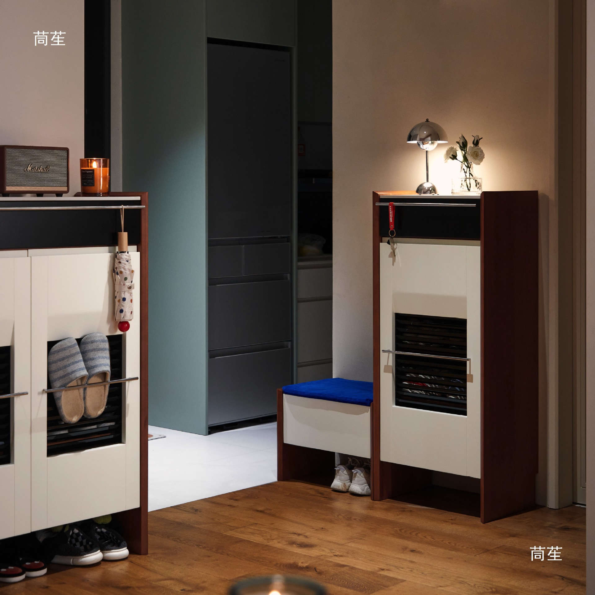 Narrow Solid Wood Shoe Cabinet La Entrance Cabinet Vintage Shoe-Changing Bench Tt Small Apartment Cherry Wood Retro Bauhaus Double Door