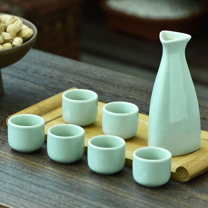 仿古青杯日式酒具套装烫分酒器白酒酒具酒壶家用酒杯陶瓷黄简约
