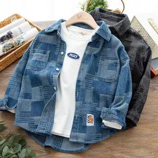 Children's Clothing Boys' Autumn Denim Jacket 2024 New Style for Older Children, Autumn Boys' Spring and Autumn Tops, Fashionable and Trendy