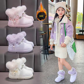 2025冬季女童雪地靴加绒保暖加厚儿童短靴一脚蹬公主靴大棉雪地靴