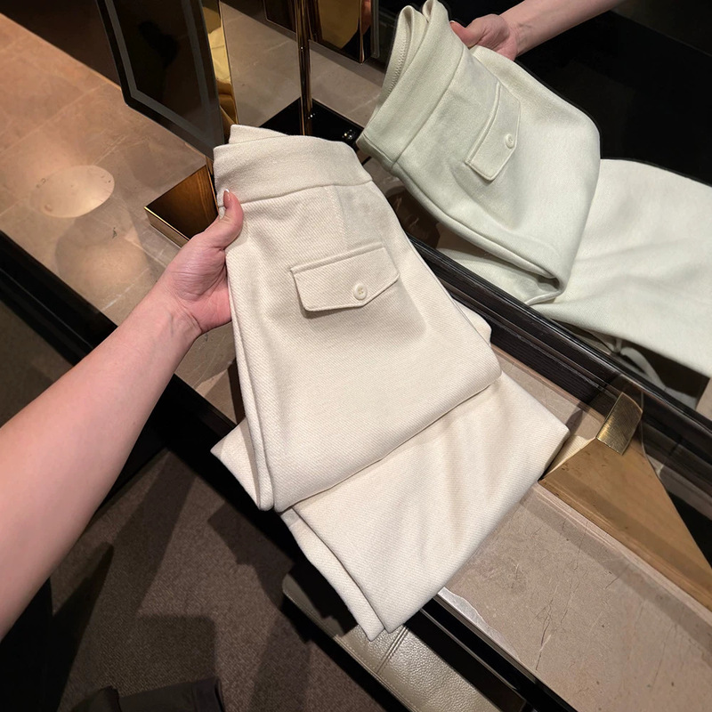Acetate wool slimming drape loose straight-leg plus-size casual pants for tall people, extra-long floor-length pants