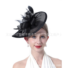 新娘麻纱礼帽羽毛头花名媛赛马节茶话会派对亚马逊发饰手工制作