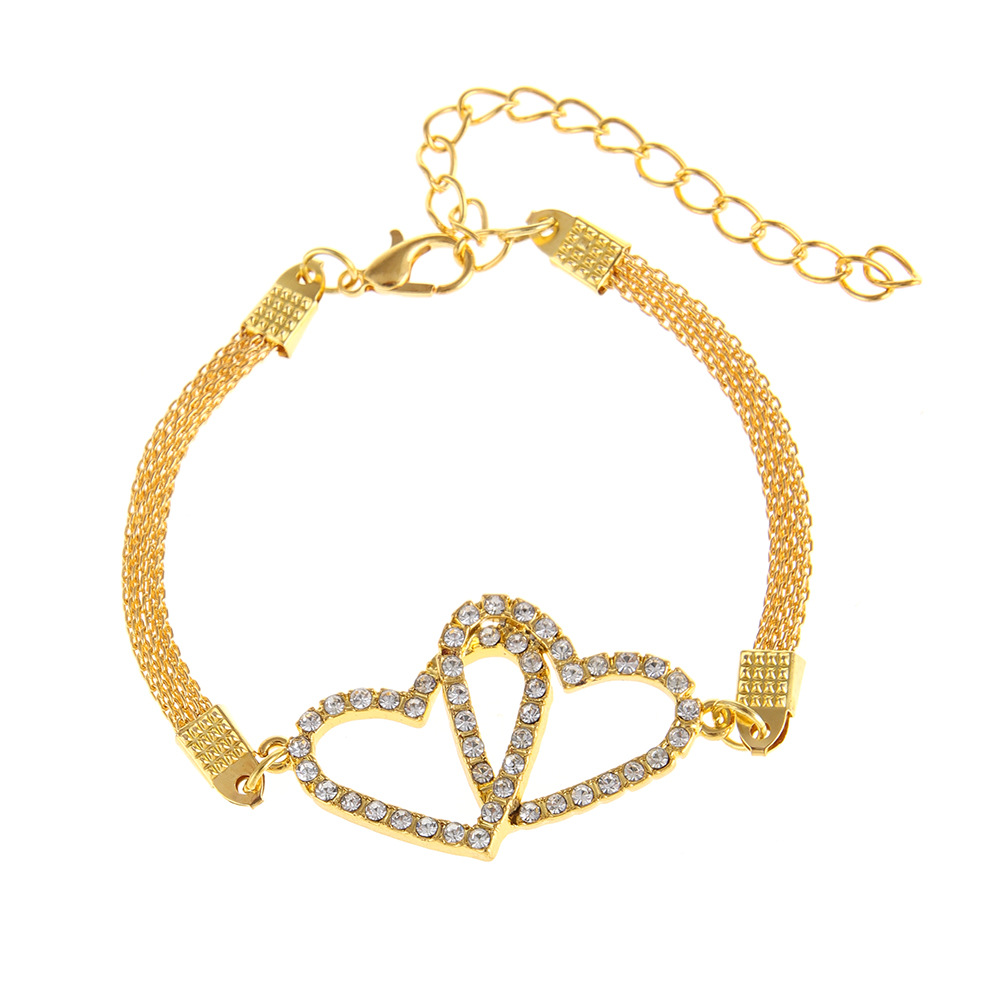 Double Interlocking Heart Bracelet With Full Diamonds And Crystals_voghion.com
