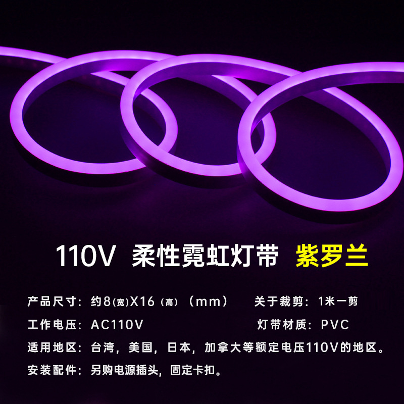 Tira de luz flexible de neón LED colorido 110V Comercio exterior transfronterizo popular barra de luz al aire libre impermeable Super brillante iluminación decorativa