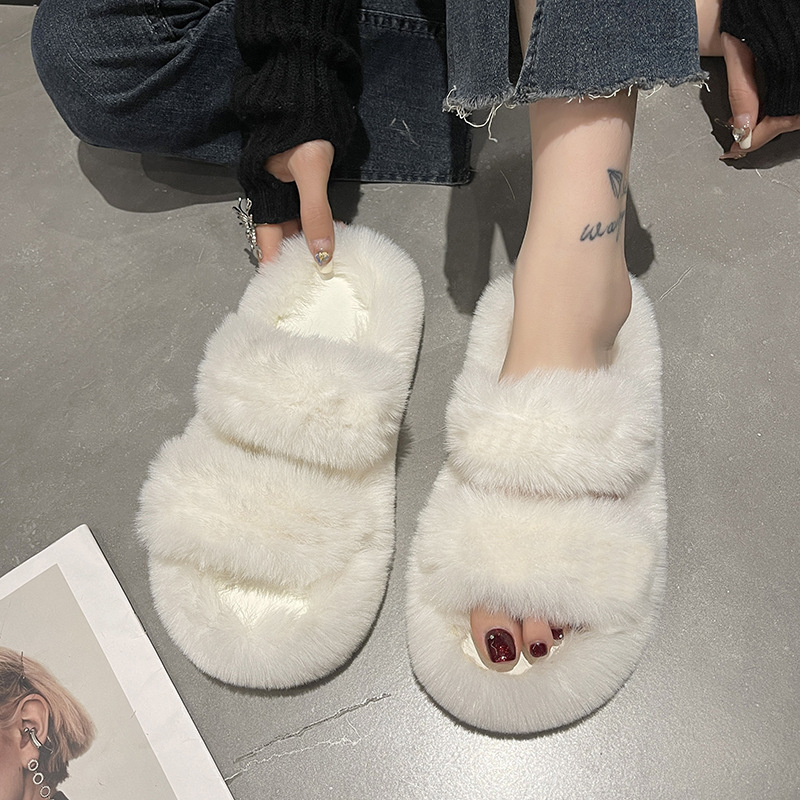 2025 nueva zapatillas de lana cruzada de otoño y invierno para usar muffins con una base gruesa y alta, zapatillas de lana suave domésticas para mujeres