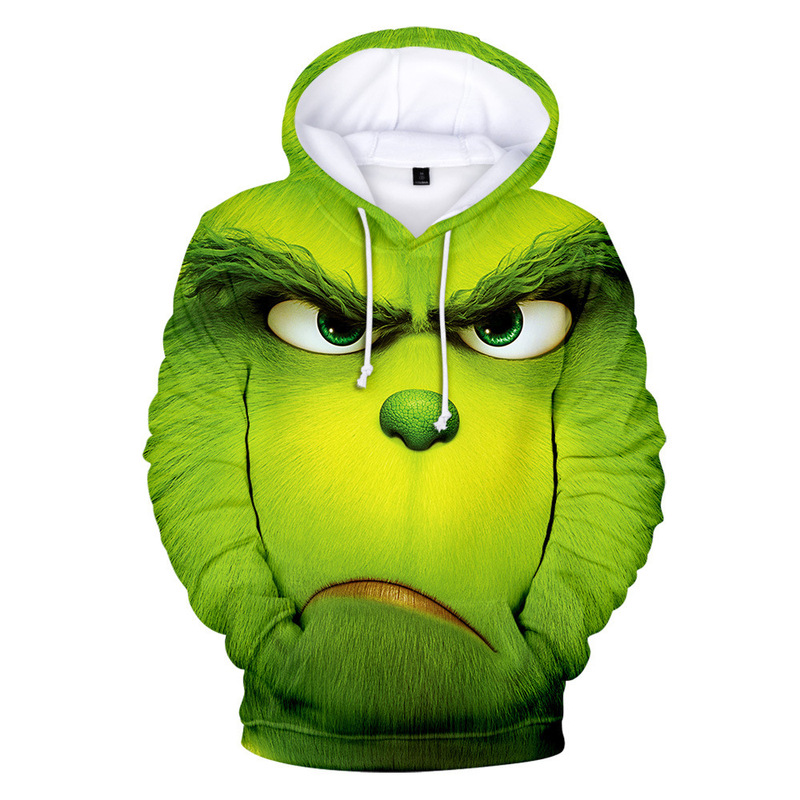 Cross-borDer New 3D Sweatshirt HooDie Spoof Green Monkey Print Male anD Female Couple Tops