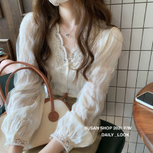 蕾丝打底衬衫女内搭洋气高级感别致漂亮小衫早春甜美雪纺花边上衣