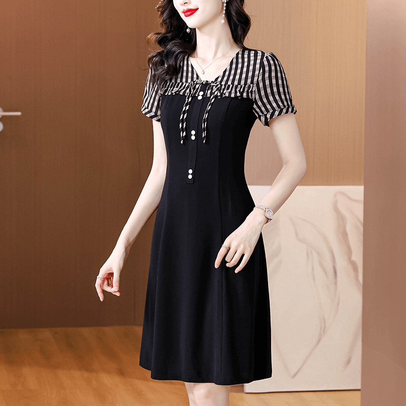 Summer 2026 Versatile Fashion New Design Striped Simple and Stylish Breathable Comfortable Faux Two-Piece Mid-Length Dress