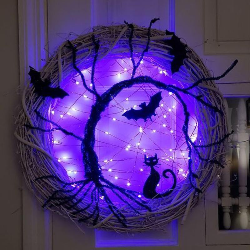 越境新品bat wreathコウモリと猫の花輪ハロウィーン藤条廊下発光装飾コウモリ花輪|undefined