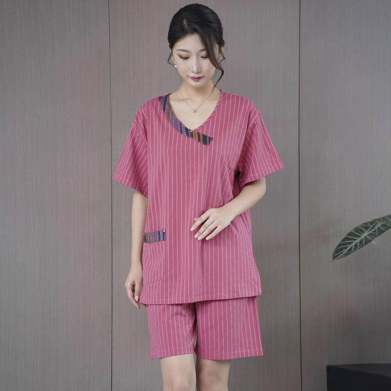 미통 스트라이프 레드 플라워 칼라 여성용