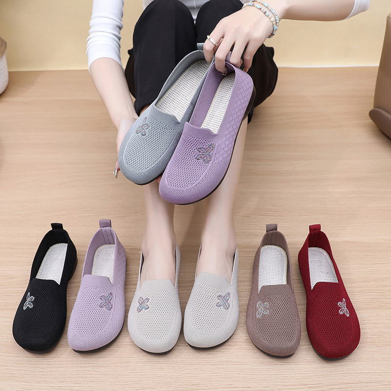 Old Beijing Cloth Shoes Women's Mesh Shoes Summer Breathable Mesh Shoes Flat Non-slip Middle-aged and Elderly Casual Milk Shoes Women