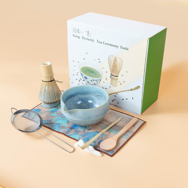 跨境日式陶瓷抹茶碗抹茶套装百本立茶筅立粗陶窑变宋蕴抹茶套装|undefined