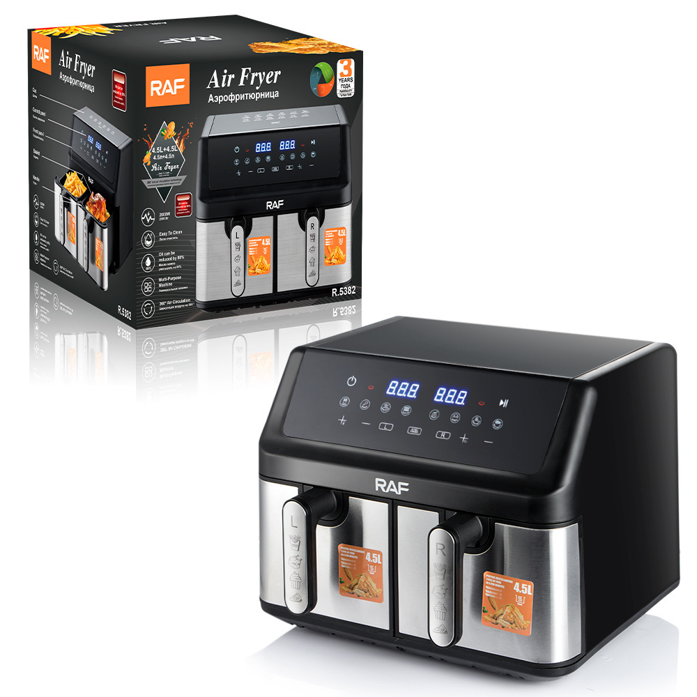 EE.UU. estándar europeo doble pan de doble pan de aire freidora doble silo 9L gran capacidad multifuncional doble pan de doble cesta pantalla táctil inteligente
