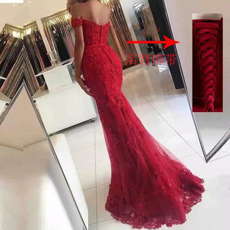 El Comercio exterior europeo y americano Amazon AliExpress desea nuevo fuera del hombro con cuentas sexy vestido de cola de pescado vestido de noche adelgazante