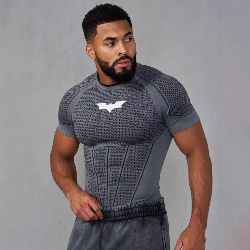 Youngla Co-Branded Batman New Trendy Men's Tight-Fitting T-Shirt Jogger Sports Fitness Running Training Clothing Youngla Co-Branded Batman New Trendy Men's Tight-Fitting T-Shirt Jogger Sports Fitness Running Training Clothing