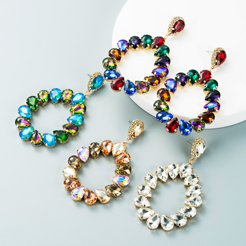 Fashion Alloy Diamond Colored Glass Diamond Drop-shaped Earrings Wholesale Nihaojewelry display picture 2