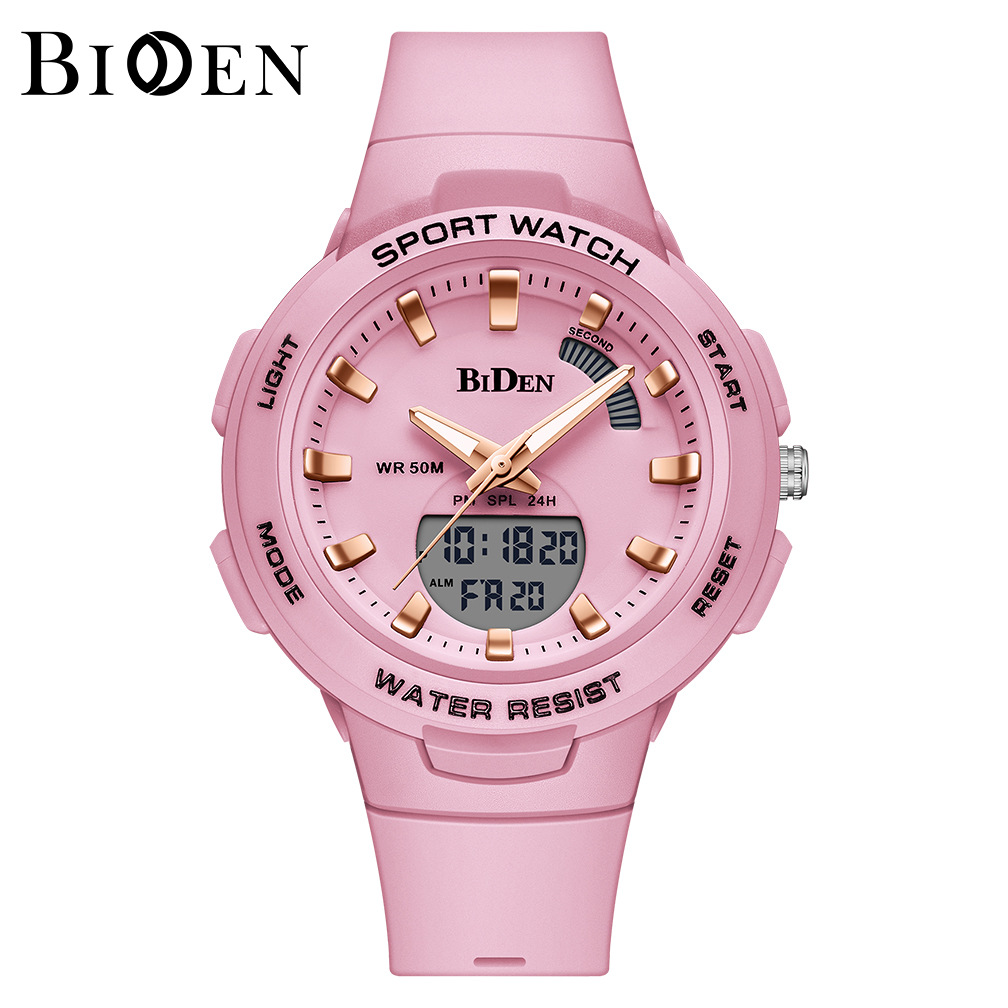 BIDEN BIDEN new silicone quartz watch waterproof multifunctional sports Women's Watch LCD display manufacturers wholesale