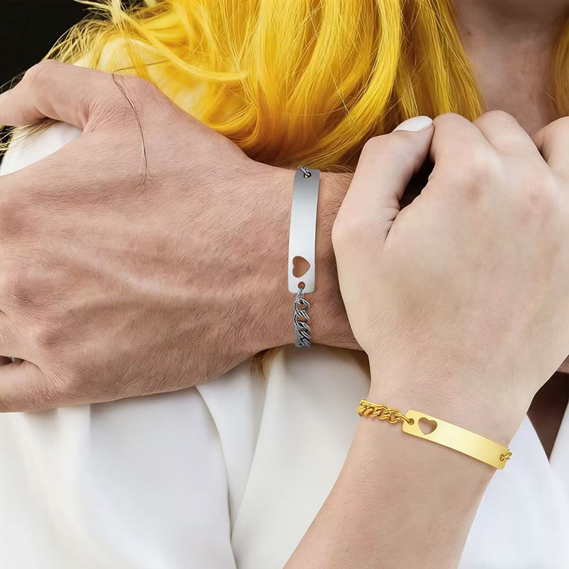 Cross-Border 2-Piece Set of Personalized Bar-Shaped Couple Bracelets, Intimate Couple Bracelets, Mutual Attraction Relationship Bracelets Cross-Border 2-Piece Set of Personalized Bar-Shaped Couple Bracelets, Intimate Couple Bracelets, Mutual Attraction Relationship Bracelets