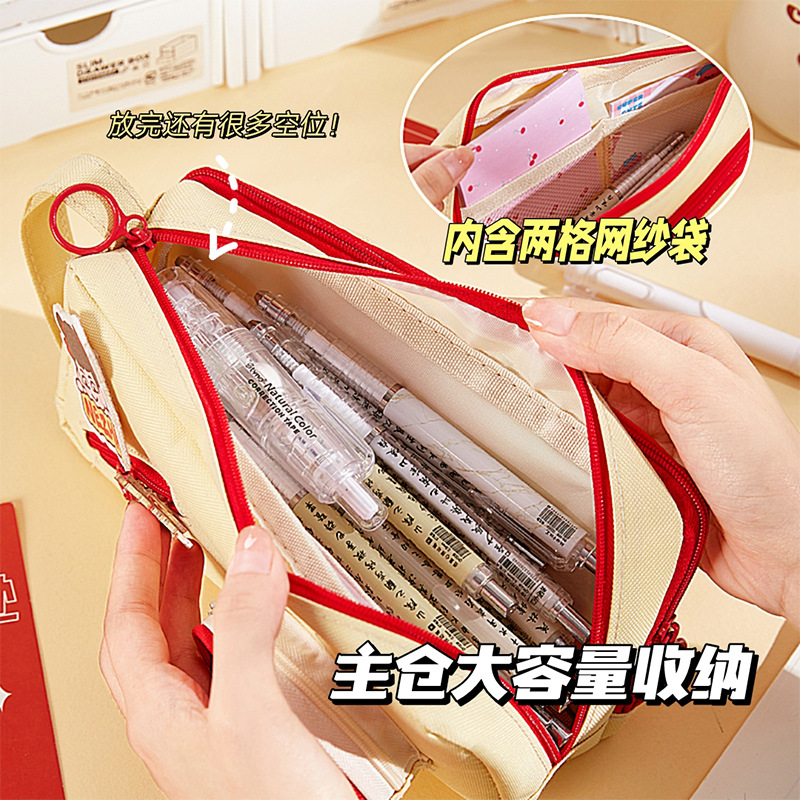 Nueva bolsa de lápices bordada Nezha, almacenamiento de gran capacidad, caja de lápices, caja de lápices, material de oficina para estudiantes de secundaria