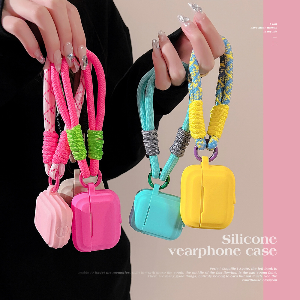 Cubierta protectora airpods con cordón de color de contraste de dopamina 1/2 funda para auriculares de silicona Apple 3 airpodsPro aplicable 4