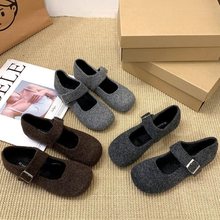 加绒复古秋冬2025豆豆鞋呢子乐福丑萌配勃肯鞋裙子厚底单鞋女鞋子