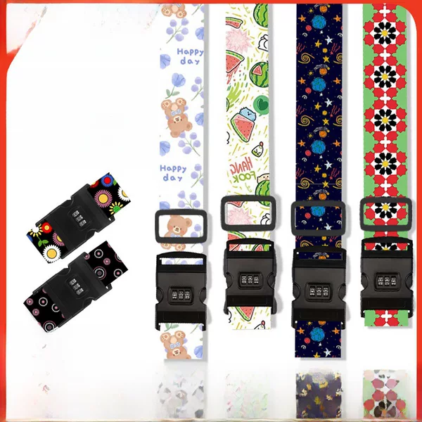 Cross-border Polyester Luggage Belt Code Lock Luggage Strap Cartoon Ethnic Anti-theft Luggage Strap Belt