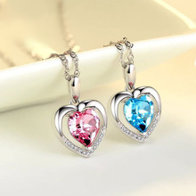 S925银海洋之心项链女时尚小清新锁骨链镂空爱心吊坠永恒之心项链