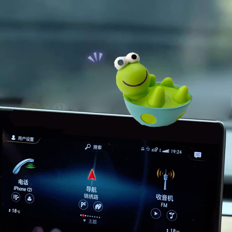 [Little Turtle] Lindos adornos de coche de dibujos animados, pantalla de control central de coche, decoración carnosa de musgo