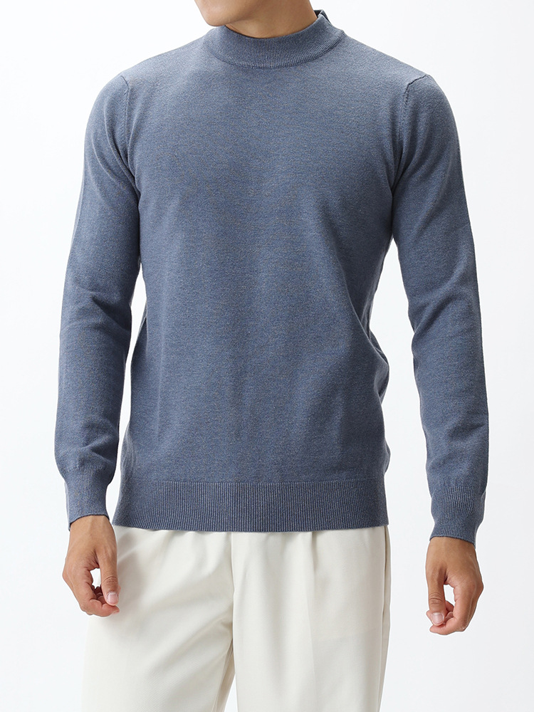 Otoño y invierno nuevo cuello medio alto con suéter de lana para hombre perezoso, delgado y cálido con camiseta de punto para hombre