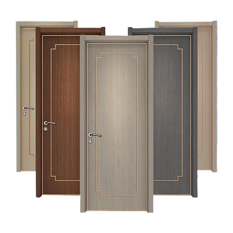 Puerta de madera compuesta de madera sólida puerta interior sin pintura puerta de habitación aislada acústica simple hogar moderno conjunto de cristal de carbono puerta de dormitorio image 6