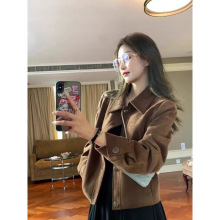 咖色鹿皮绒外套女短款2025春秋款韩系宽松休闲复古小个子夹克上衣