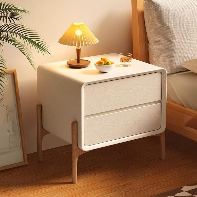 High Bedside Table Household Solid Wood Simple Bedroom Bedside Cabinet Minimalist Small Storage Cabinet Light Luxury High-end Sense