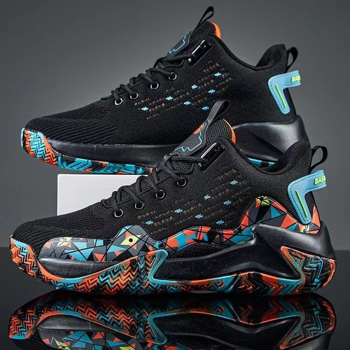 Large Size Basketball Shoes for Youth Students, Breathable Running Shoes for Men, Fashion Trendy Black and Colorful