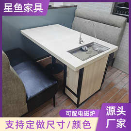 正哥港式茶餐厅餐茶一体桌 带碗柜带冲茶功能石英石餐桌茶台卡座