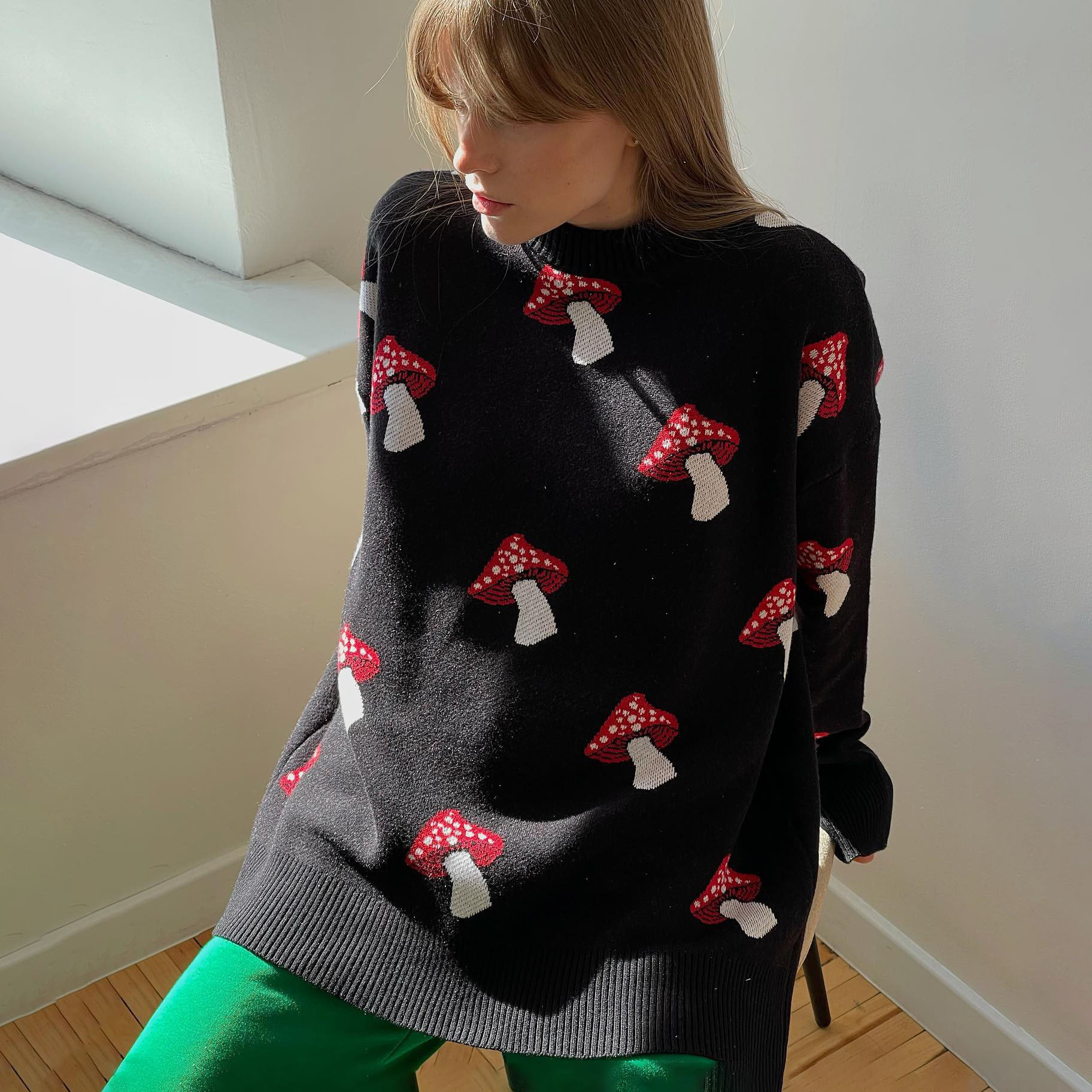 Women's Sweater Long Sleeve Sweaters & Cardigans Jacquard Contrast Binding Streetwear Mushroom display picture 7