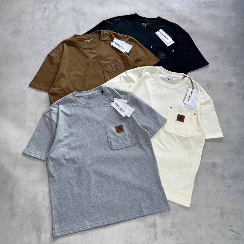 Carhartt Mountain-Style Workwear Leather Label Logo Metal Rivet Workwear Style Short-Sleeve Crew Neck Loose T-Shirt