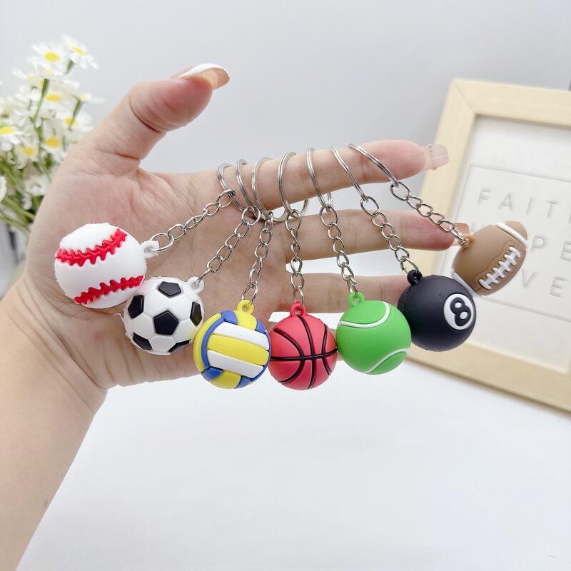 Cross-Border Hot-Selling Pvc Football Keychain, Realistic Billiards, Baseball, Volleyball, Beach Ball, Rugby Ball Pendant, Small Accessories
