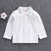 Children's demi-season cotton shirt, white long-sleeve, flower boy costume, top, long sleeve, with sleeve