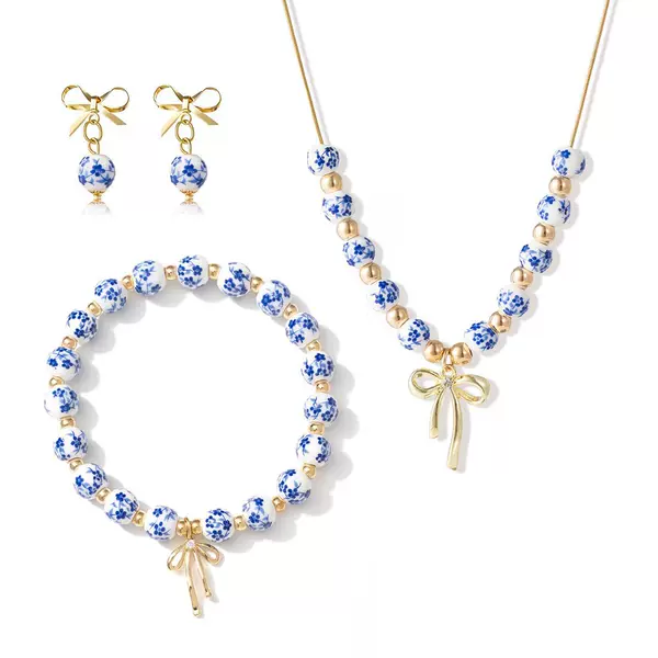 Cross-Border Hot-Selling Blue and White Porcelain Ceramic Bow Beaded Bracelet Retro Fashion Elegant Chinese Style Non-Fading Jewelry