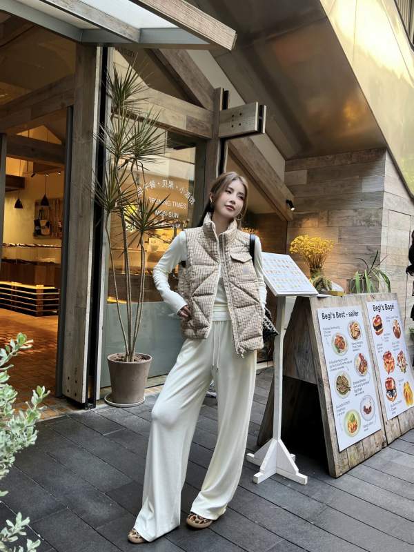 2025年南油秋冬Mon*新款90白鹅绒外套千鸟格立领蒙口羽绒服马甲女|undefined