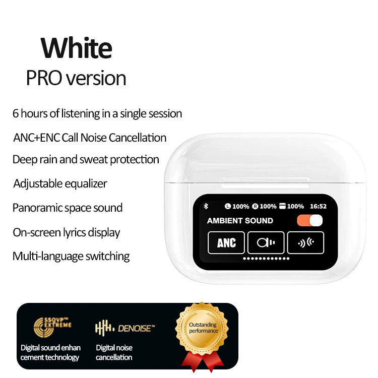 A9 Pro TWS Bluetooth наушники высокого класса с ANC шумоподавлением, цветным экраном, сенсорным управлением и функцией перевода